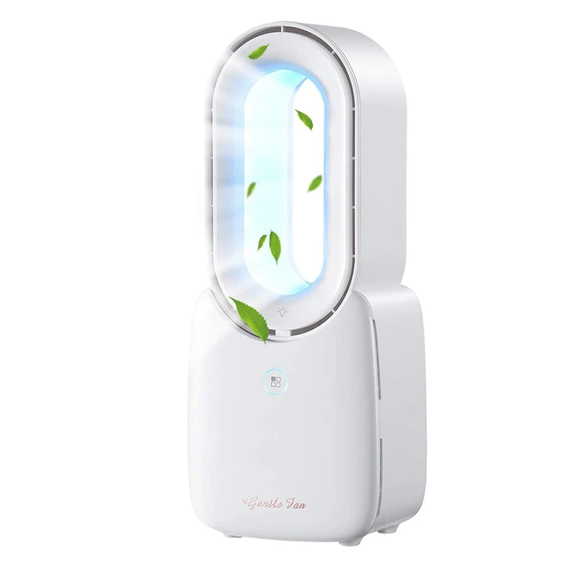 

Ventilador de mesa con luces LED, sin aspas, diseño sin hojas, portátil, recargable, USB, para escritorio, hogar y oficina