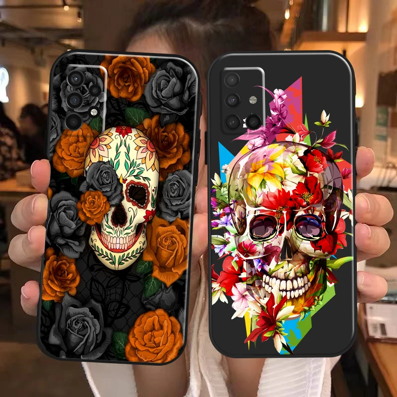 

Death Skull Rose Flower Phone Case For Samsung Galaxy A31 A32 A41 A42 A50 A51 A52 A71 A72 M30 M31 M51 M52 5G Black Back Coque
