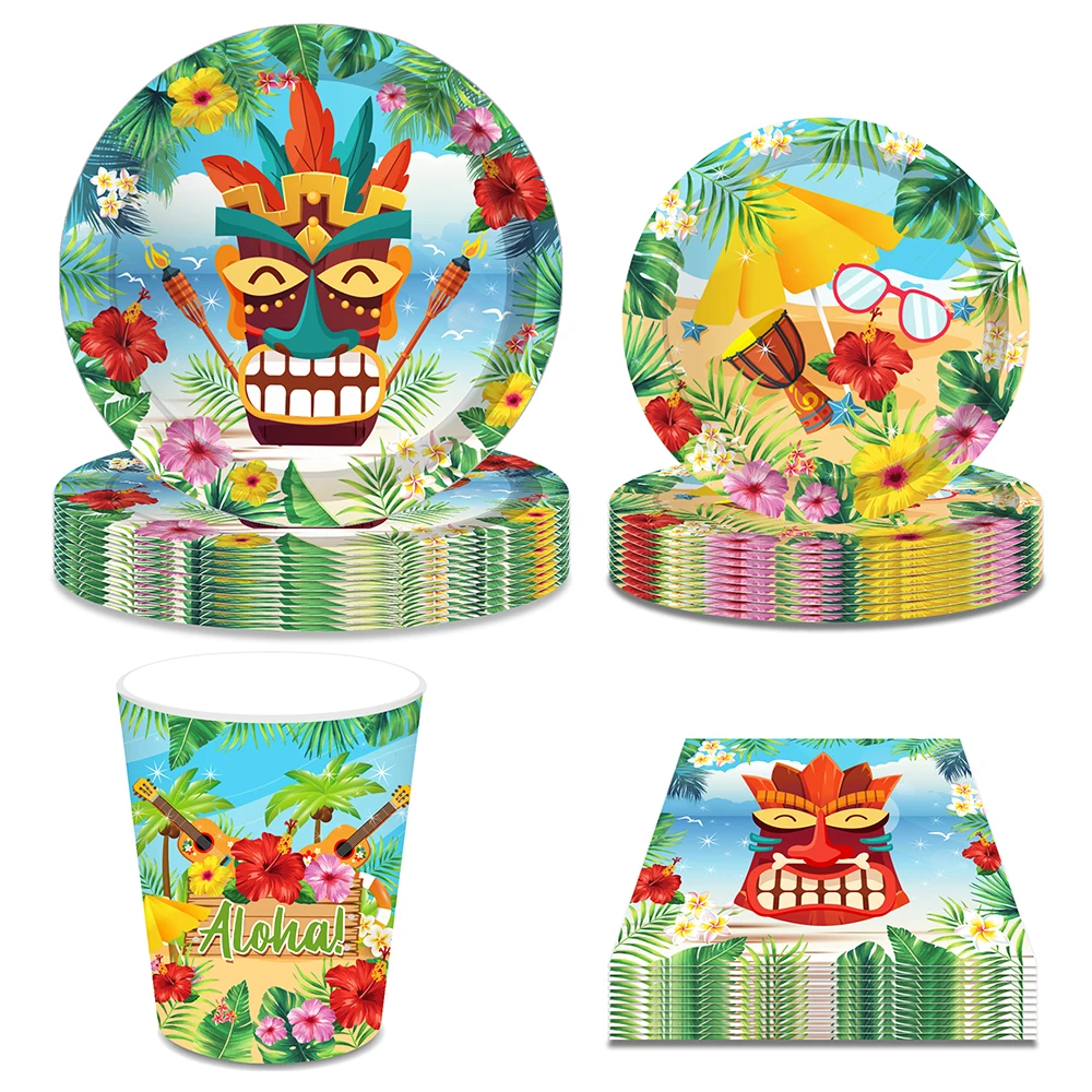 

Summer Hawaii Mask Aloha Plant Flower Birthday Party Paper Disposable Tableware Sets Plates Napkin Baby Shower Party Decorations