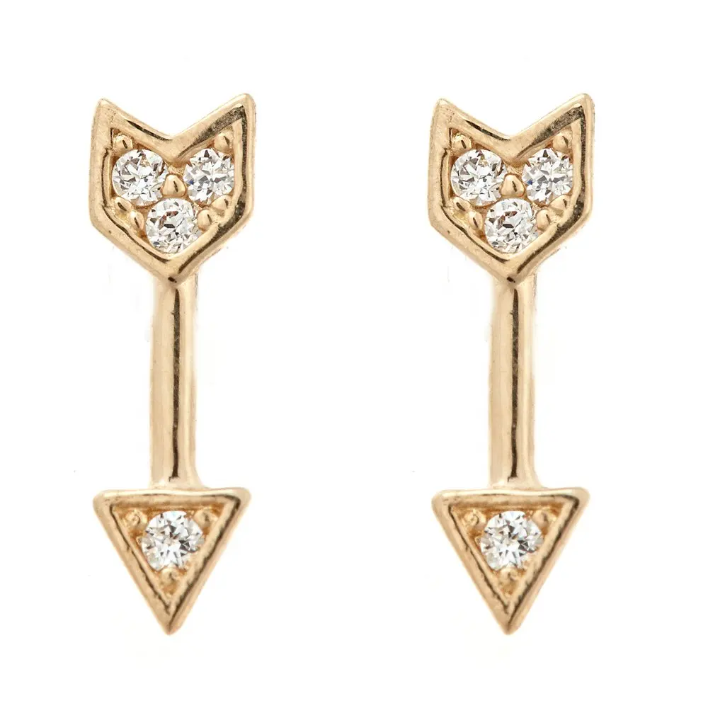 

10kt Solid Yellow Gold Earrings In A Unique Arrow Shape Design With Cz