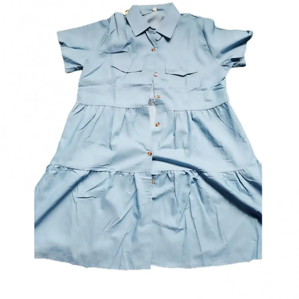 Женское джинсовое платье-трапеция короткое однобортное платье с отложным