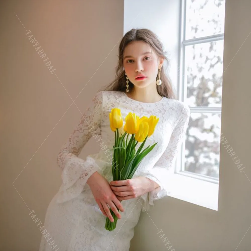 Мягкое кружевное зимнее свадебное платье O Ncek с длинными рукавами и скользящим