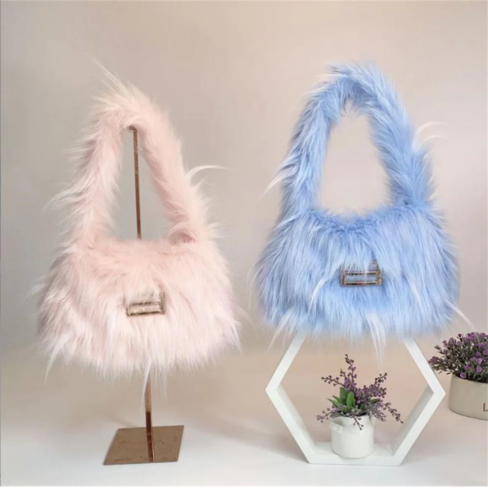 Autumn Winter Popular Handbags Retro Candy Color Niche Plush Bag Women New Trend High-quality Texture Plush Underarm Handbags