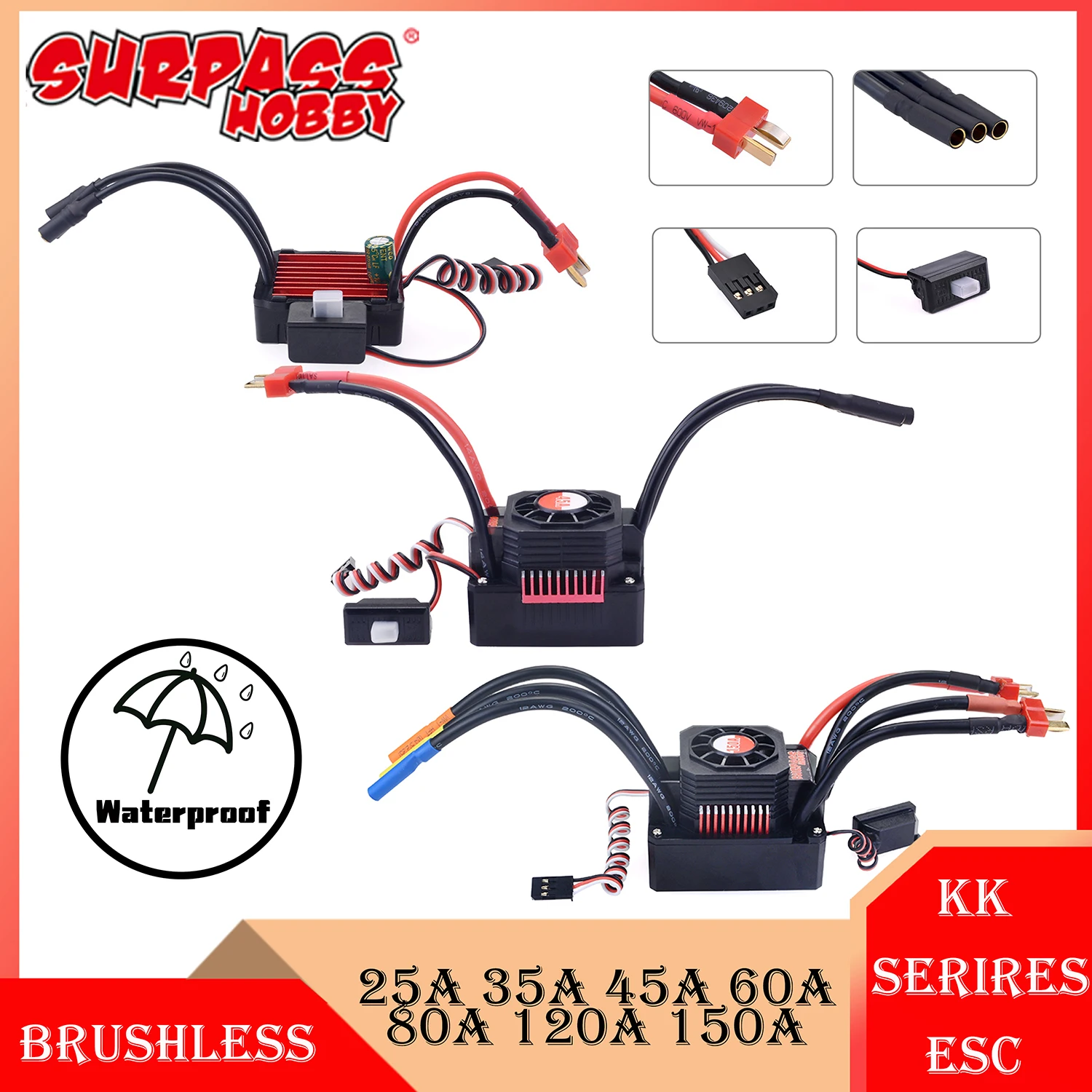

SURPASS HOBBY Waterproof Brushless ESC 25A 35A 45A 60A 80A 120A 150A KK Serires for 1/8 1/10 1/12 1/20 RC Car Crawler Toy Motor