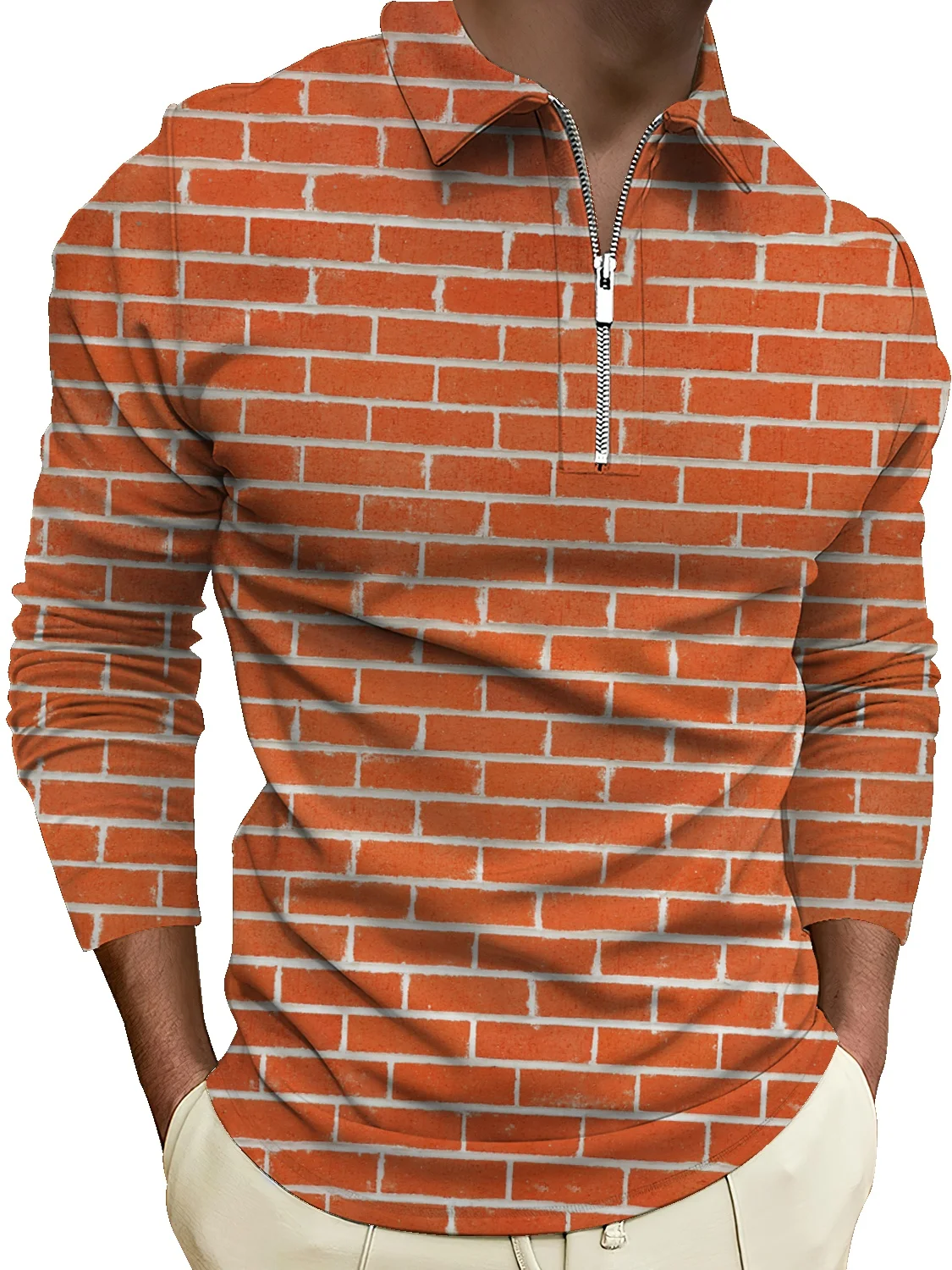 

Мужская рубашка-поло с длинным рукавом, на молнии