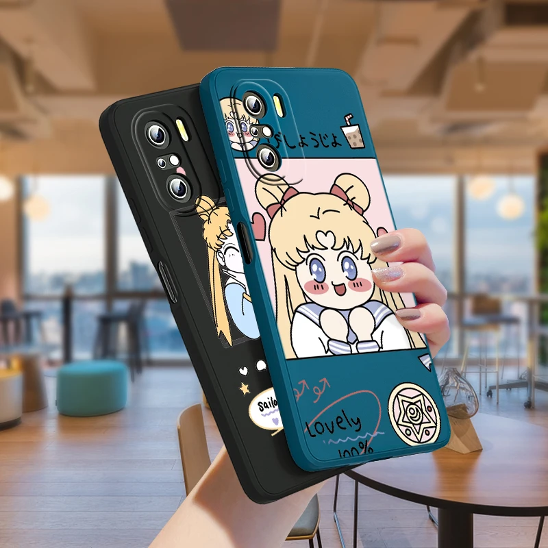 

Sailor Moon Cartoon For Redmi K40 Gaming K30 K30S 10X 9A 9 9T 9C 9AT 8 8A 7 6 6A 5A 4X Liquid Silicone Rope Phone Case