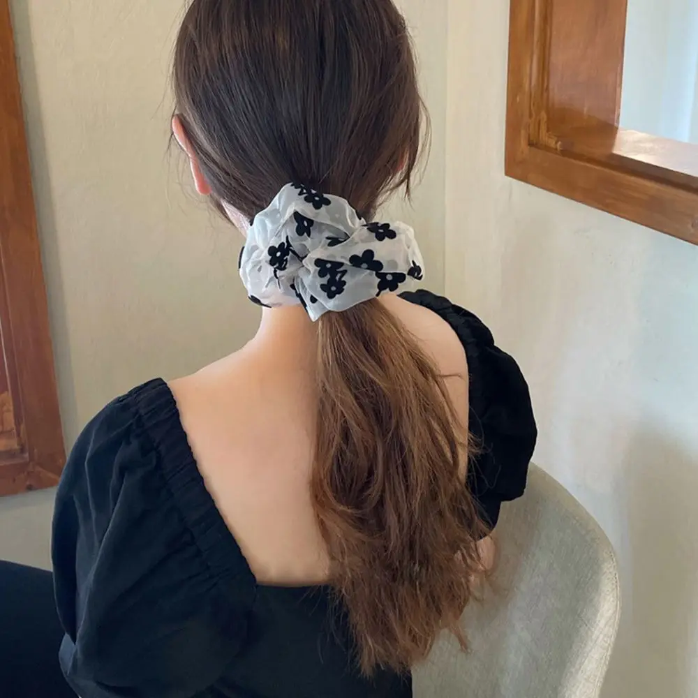 

Sweet Embroidery Flowers Mesh Scrunchies Women Romantic Retro Hair Rope Transparent Hair Ties Women Hair Accessories