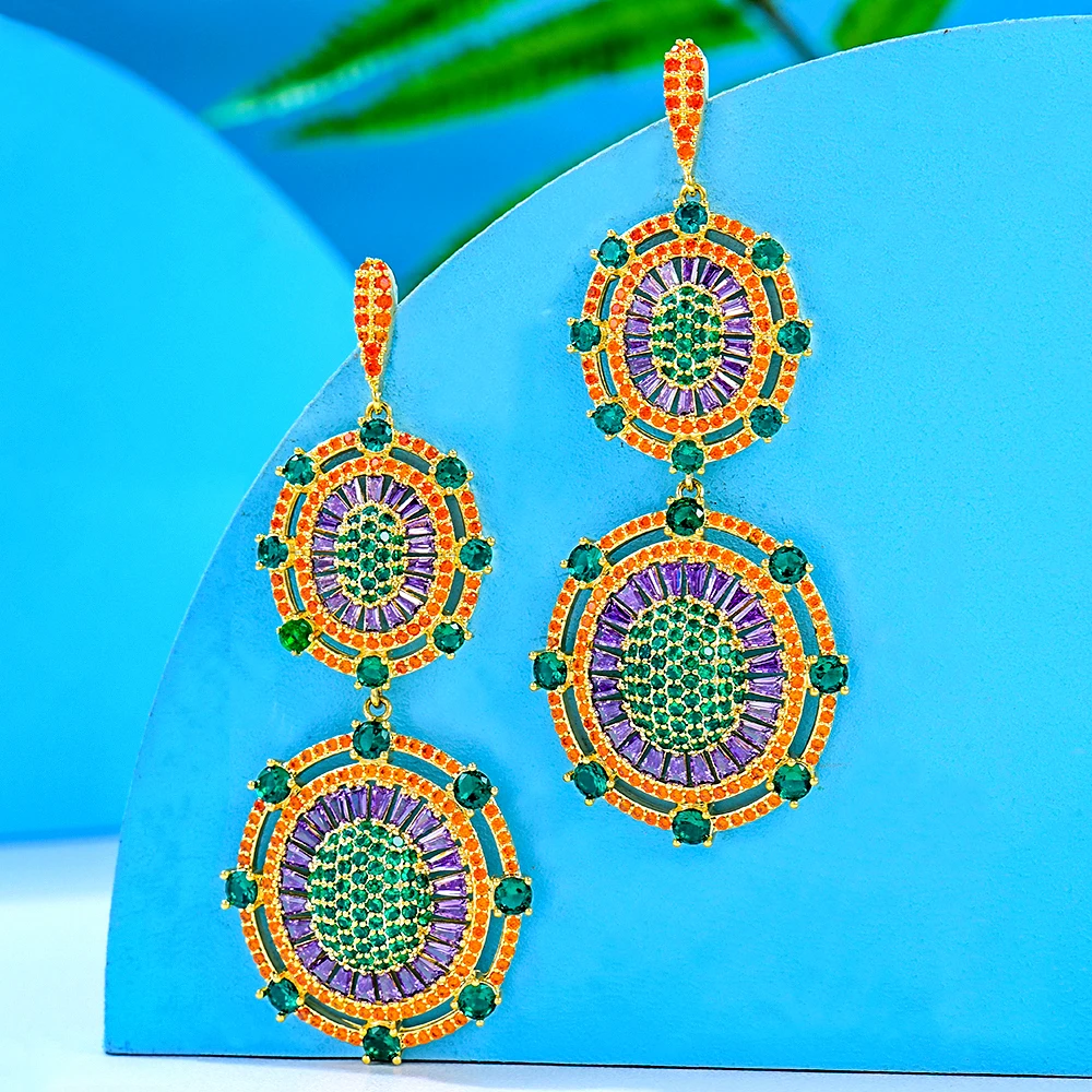 

Soramoore Green Pink Flower Pendant Earring for Women Luxury Charm Original Boucle d'oreille Femme 2022 Full Austrian crystal