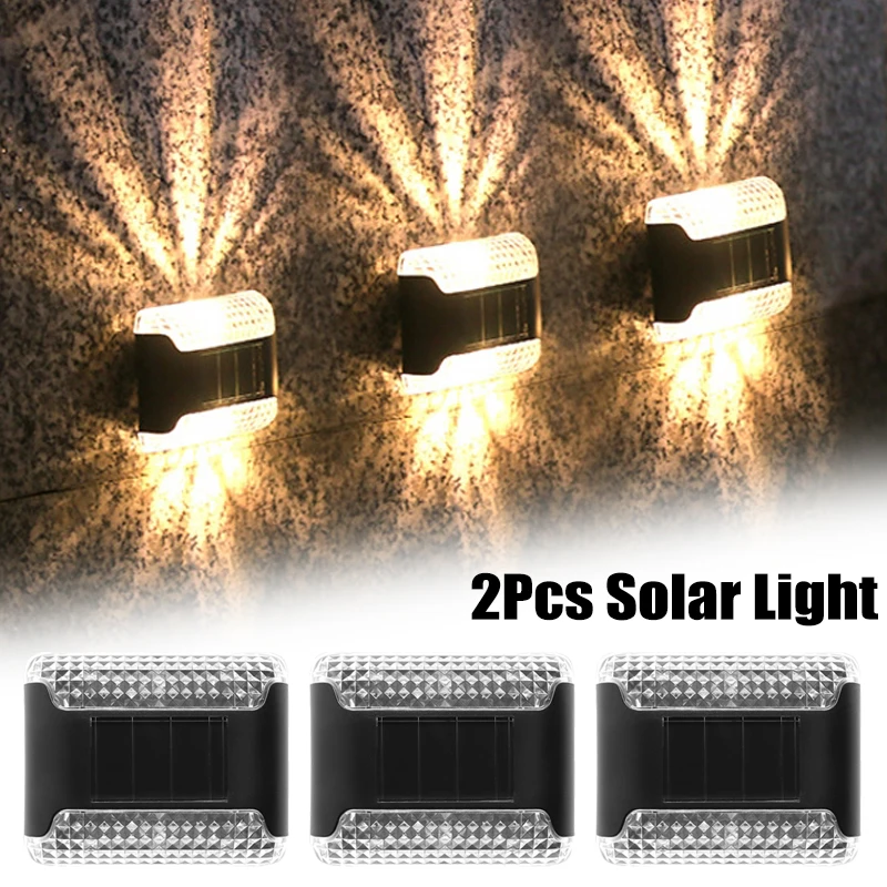 

2pcs Led Solar Lights Outdoor Waterproof Garden Wall Lamp Fence Yard Patio Stairs Balcony Decorations Up and Down Solar Lighting