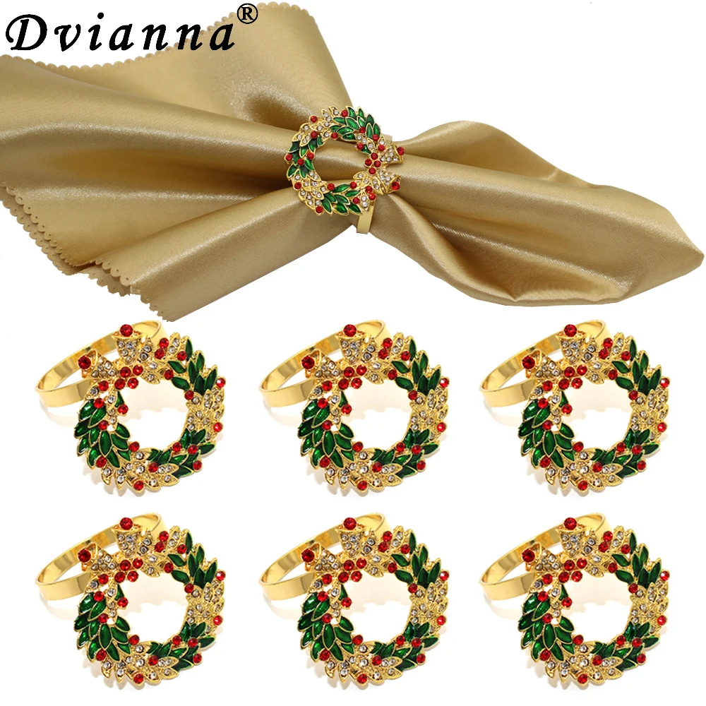 

Dvianna 6/12/24Pcs Christmas Wreath Rhinestone Napkin Holder Rings for Party Thanksgiving Holiday Birthday Wedding Dinner HWC22