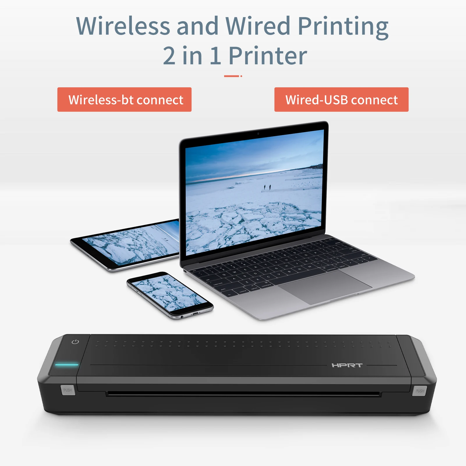Портативный термотрансферный принтер HPRT MT800 A4 300DP IWireless и USB подключение для