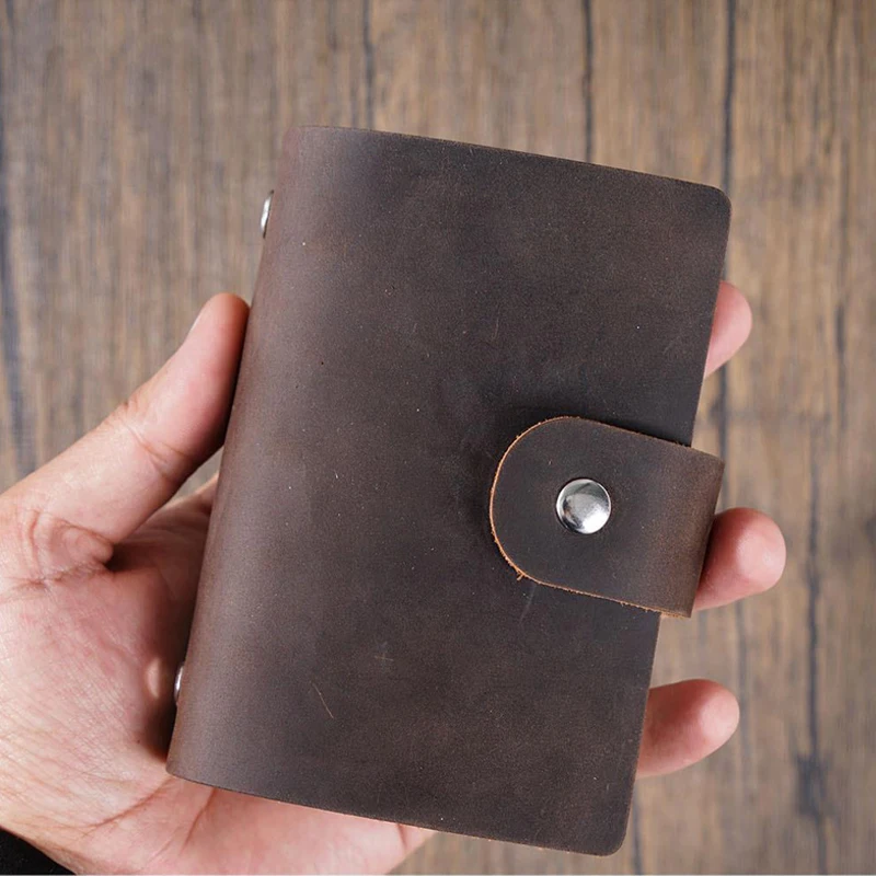 Pocket Note Book Genuine Leather Cover Loose-leaf Notebook with Snap Button Nature Cowhide Planner School Office Supplies Gift