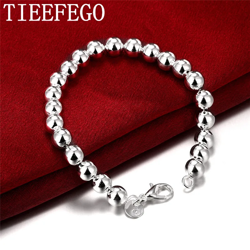 

TIEEFEGO 925 Sterling Silver 8mm Smooth Beads Ball Bracelet For Women Wedding Engagement Party Fashion Jewelry