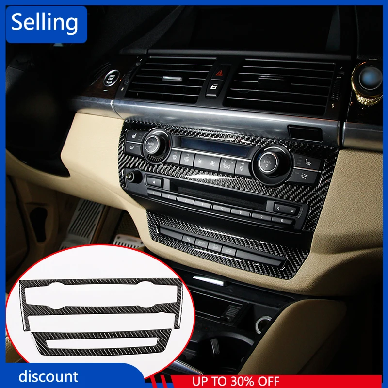 

For BMW X5 E70 X6 E71 2008-2013 Car Accessories 2 Pcs Air Conditioning Volume Adjustment Frame Trim Stickers Real Carbon Fiber