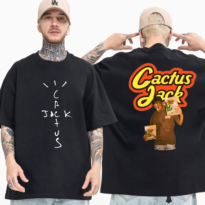 

2022 New Travis Scott Cactus Jack T Shirt Men Women Cool Streetwear T-shirts Fashion Casual Loose Tops Hip Hop Black Tee Shirt