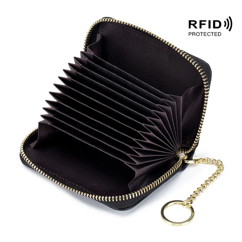 Hot Sale Cards Holder RFID Zipper Bank Card Wallet Key Case Genuine Leather Multifunctional Card Holder Wallet