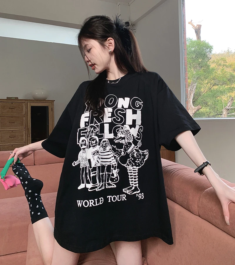 

Fun Personality Bear Print Short Sleeve T-shirt Women's Spring/summer 2023 New Lazy Loose Cartoon T-shirts Crewneck Y2k Top