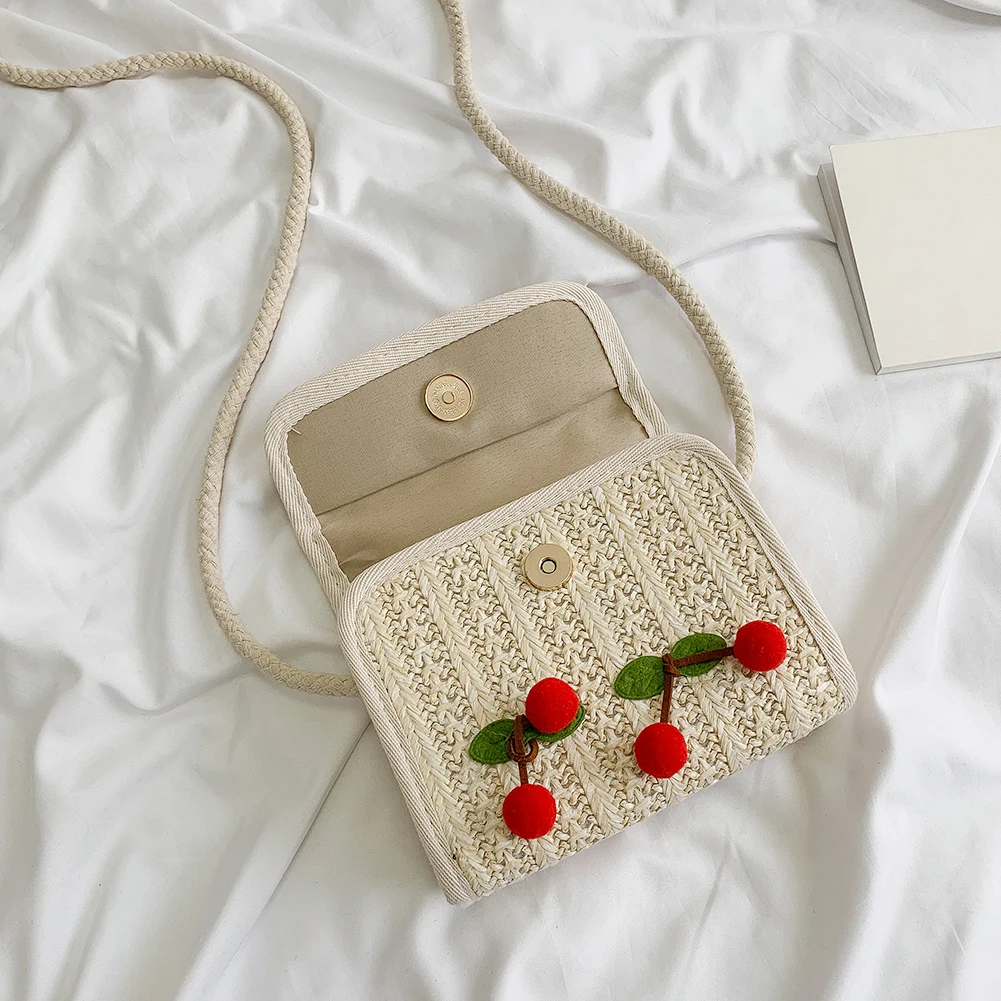 Модные вишневые соломенные сумки летние женские квадратные плетеные пляжные