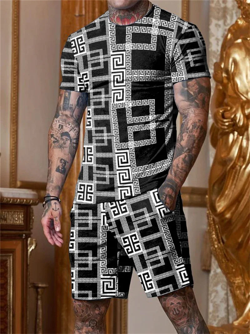 Summer Men Suit Fashion 2-piece Set Men Street Short Shirts Shorts Pants Casual Oversized Clothes Jogging Training Sets 6XL