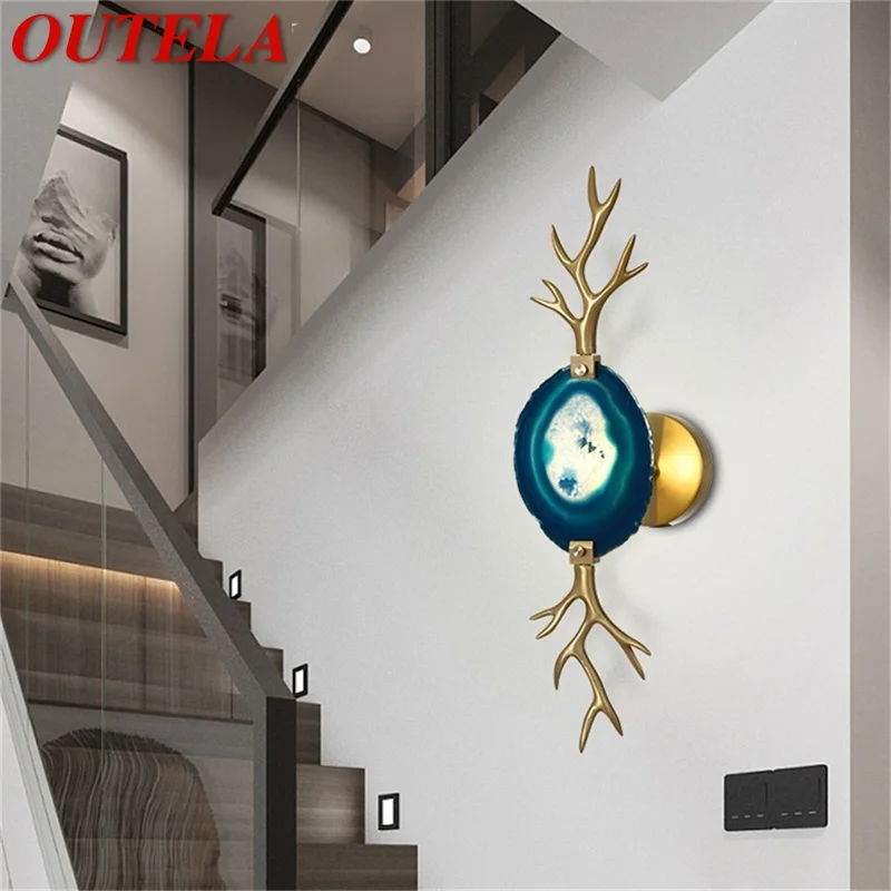 

OUTELA Modern Luxury Wall Lamp Brass Agate Sconce LED Decorative Fancy Lights For Room Corridor