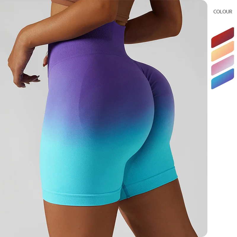 

Yoga Shorts Sports Leggings Push Up Gradient Color Seamless Women Gym Tights Workout Fitness Butt Lifting High Waist Summer 2022