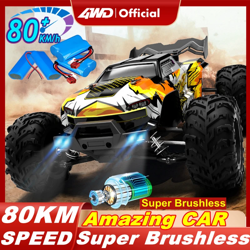 

4WD Brushless RC Car 1/16 4x4 Remote Control Truck 80 KM/H Top Speed, Hobby RC Cars for Adults Boys All Terrain Off Road Truck