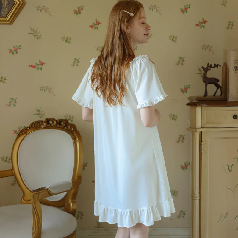 Summer Women's Nightdress Cotton Princess Lace Sleepwear Vintage Dress Sleepshirts Girl Ladies French Style Nightgown Sleepdress