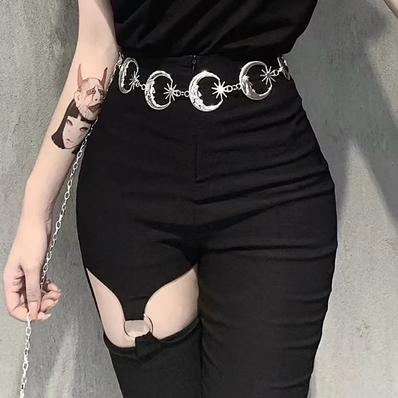 Punk Hip Hop Style All-Match Waist Chain Moon Vintage Metal Womans Belt For Dress Vintage High Waist Chain Belt for Women