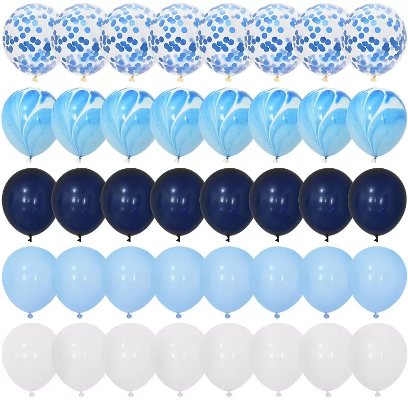 

40Pcs Blue Agate Marble Balloons Set With Metallic Confetti Balloon Wedding Baby Shower Graduation Birthday Party Decorations