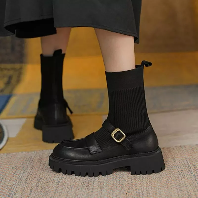 

NEW IN Socks Boots Knitted Stretch Boots Thick-soled Mid-Heel Woman Socks Shoes Martin Boots Fall/Winter Warm Shoes