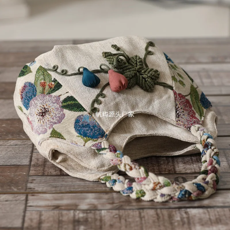 Фото Хлопковая большая сумка Artisan с этническим узором и застежкой-молнией с несколькими карманами, экологически чистая женская сумка в стиле бохо №4