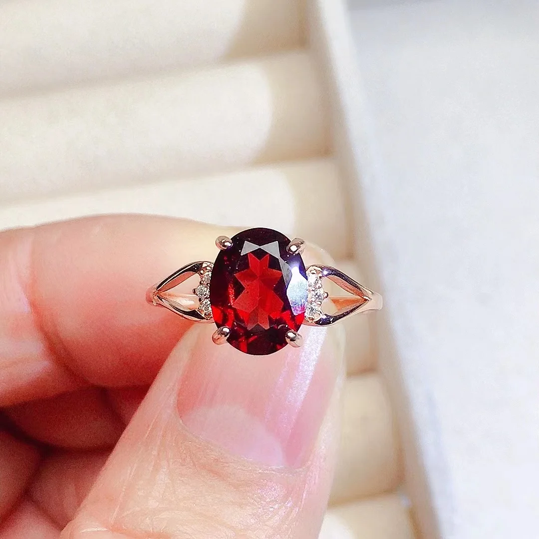 2ct 7mm*9mm VVS Grade Natural Garnet Ring for Daily Wear 100% Real 925 Silver Garnet Jewelry Fashion Gemstone Silver Ring