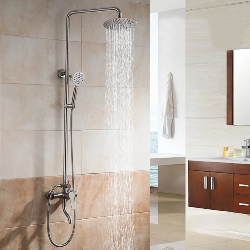 

304 Stainless Steel Brushed Shower Set Household Three-function Hand Spray Shower Column Shower Head Bathroom Shower Set