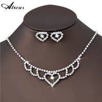 bridal engagement jewelry set silver plated heart jewelry set rhinestone flower collor necklace heart stud earrings set luxury