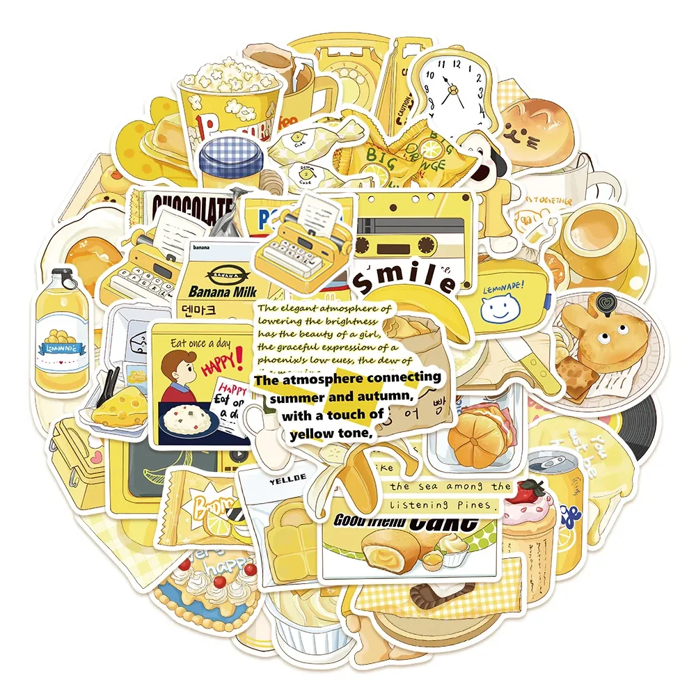 

Стильные желтые Мультяшные милые наклейки в стиле INS, 10/30/50 шт., наклейки для ноутбука, скрапбукинга, телефона, детской классической игрушки