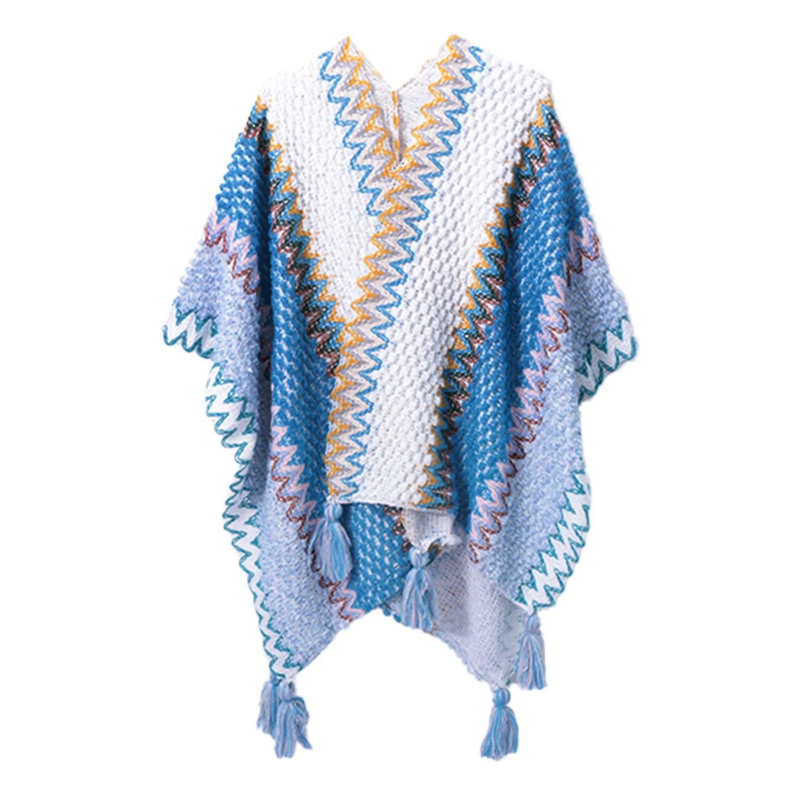 Вязаный плащ-пончо вязаная накидка в этническом стиле накидки кардиган с