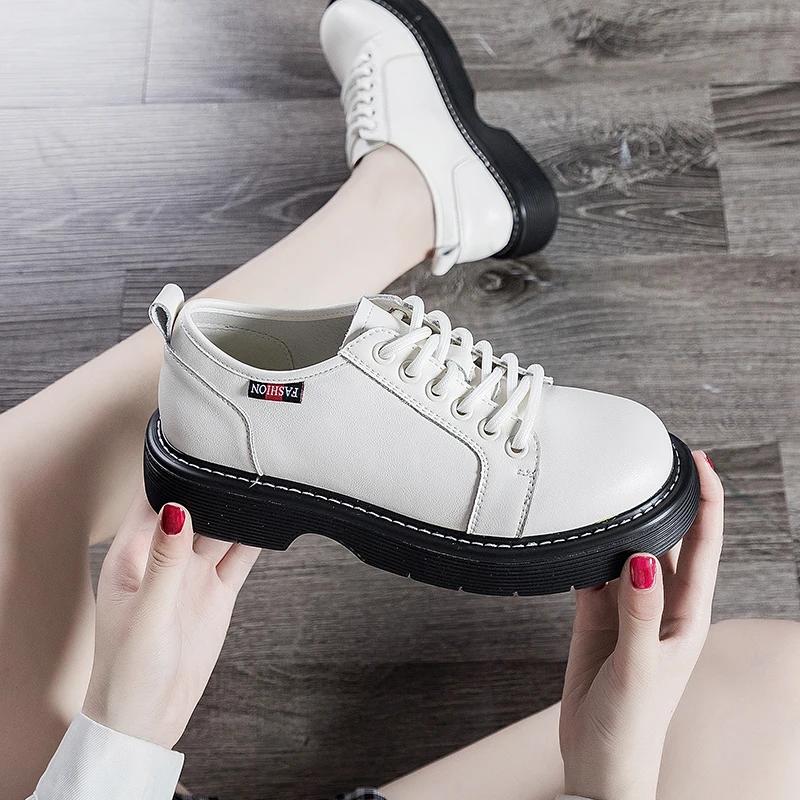 

Martin Women Shoes 2022 New British Style Thick-soled Lace-up Women's Shoes Round Toe Casual Loafers Ladies Girl Shoes