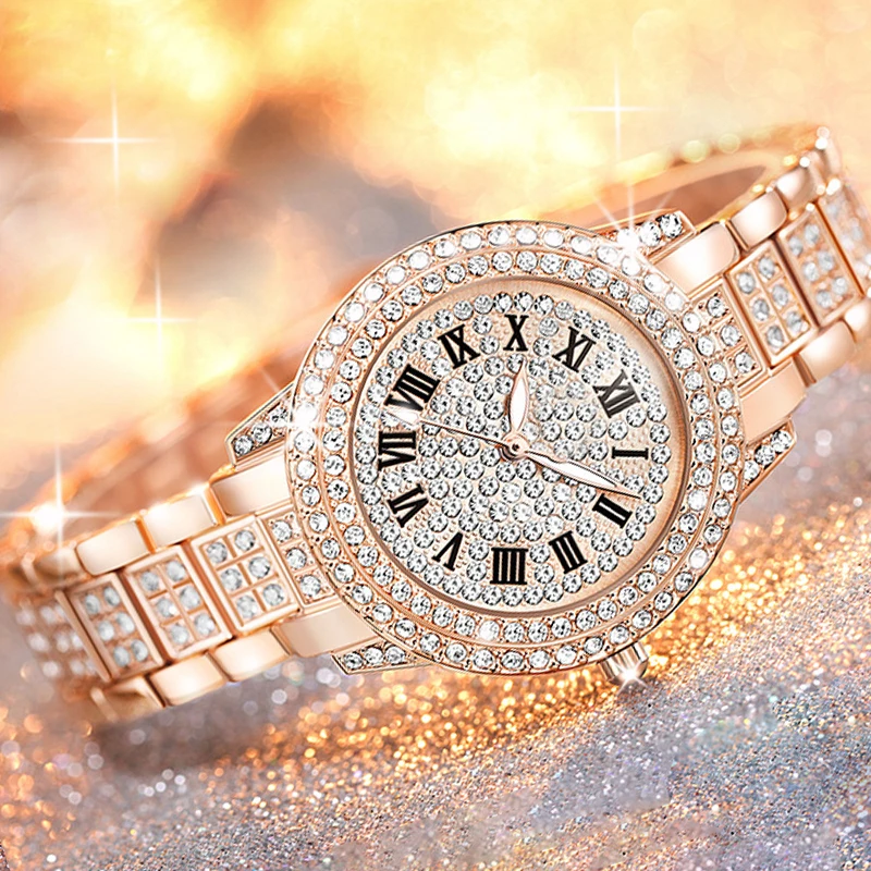 Casual elegant All-Star women's quartz watch shiny exquisite zircon mechanical women's watch fashion folding table buckle table