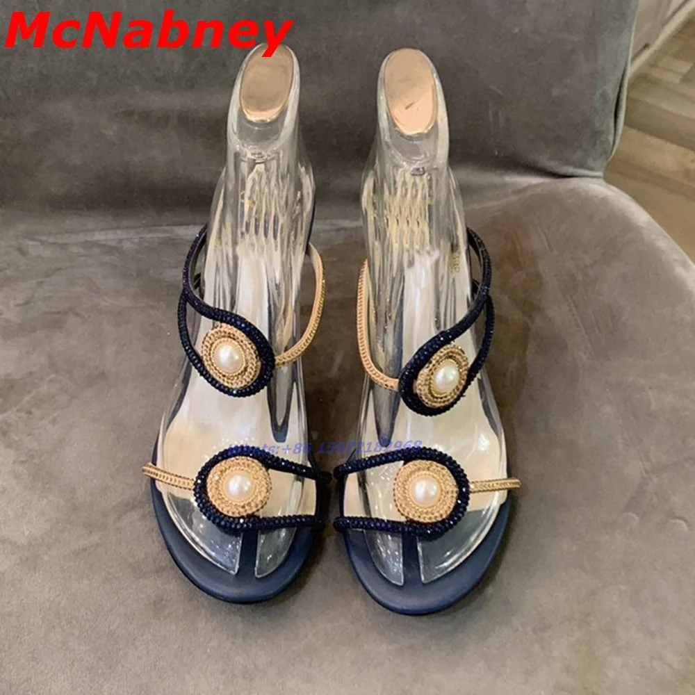 

New Sexy Pearl Straps Sandals Buckles Slip On Slide Open Toe Mixed Colors Stiletto Heel Summer Designer Shoes Women Banquet