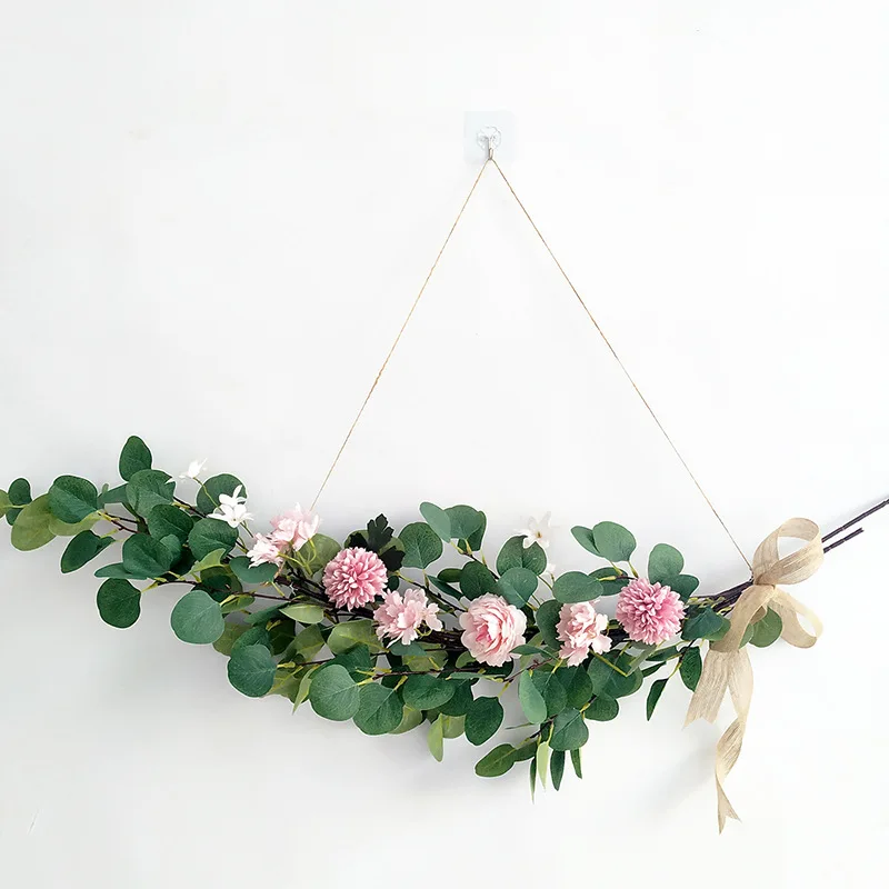 

Nordic Imitation Flower Lintel Door Arch Eucalyptus Rose Hydrangea Leaf Festival Bedroom Wedding Floral Wall Hanging Decoration