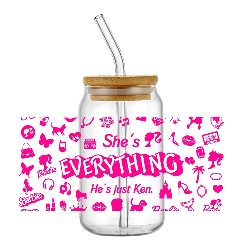 Miniso розовый Барби фильм Мультфильм УФ DTF клейкая чашка обертка для 16 унций