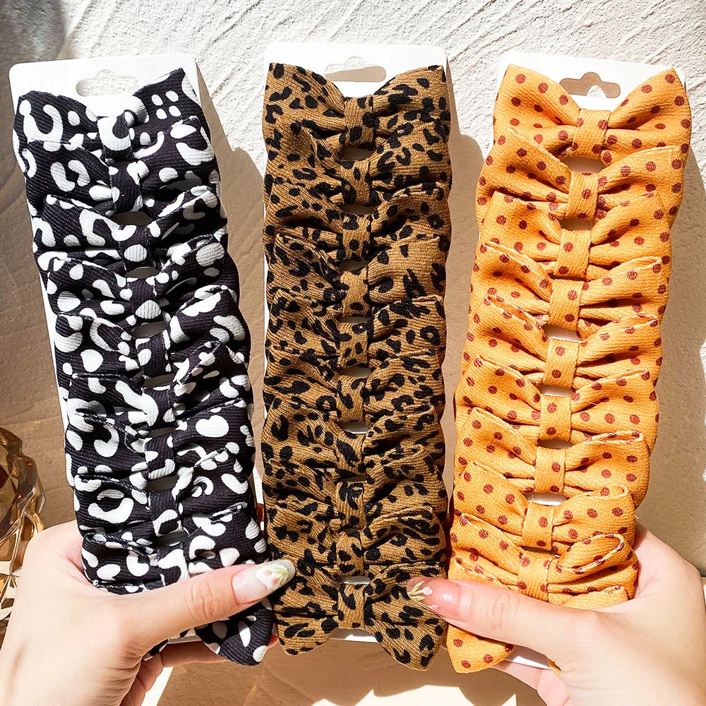 

10Pcs/set Leopard Plaid Print Hairpins Bowknot Hair Clips For Cute Girls Cotton Safty Barrettes Headwear Kids Hair Accessories