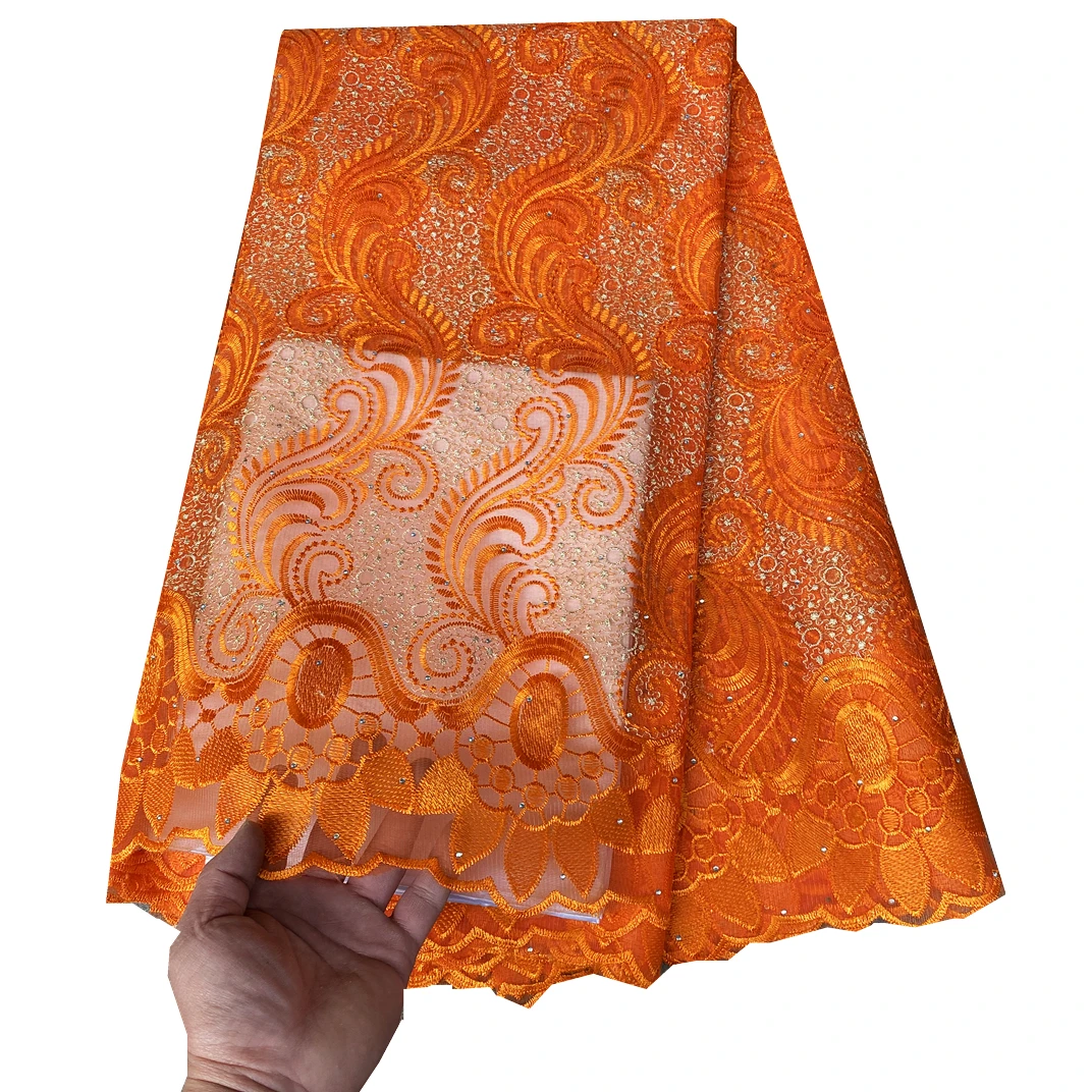 5Yards Tulle Lace With Stones New 2023 High Quality African Fabric Nigerian For Women Dess |