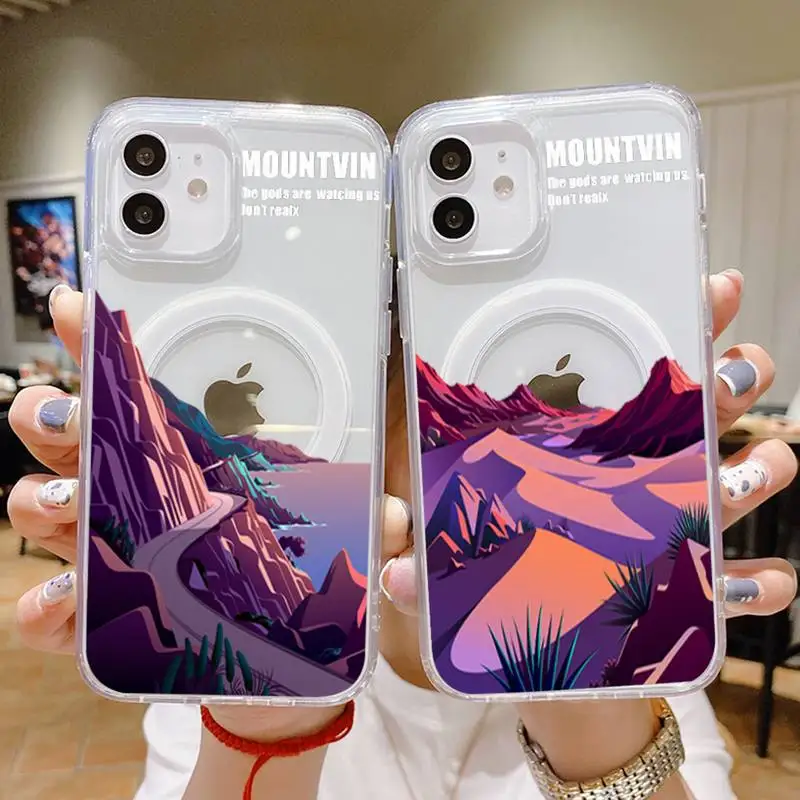 

natural scenery Phone Case For iPhone 13 12 11 Mini Pro Max transparent Super Magnetic MagSafe Cover