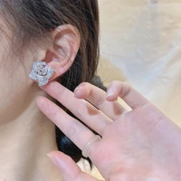 foydjew luxury design camellia flowers earrings for women elegant micro inlaid zircon stud earring banquet party ear accessories