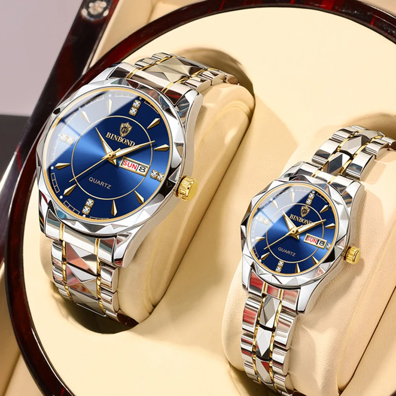 

New Sets of Watches for Him and for Her Waterproof Stainless Steel Quartz Gold Couple Items for Lovers Men Women Wristwatches