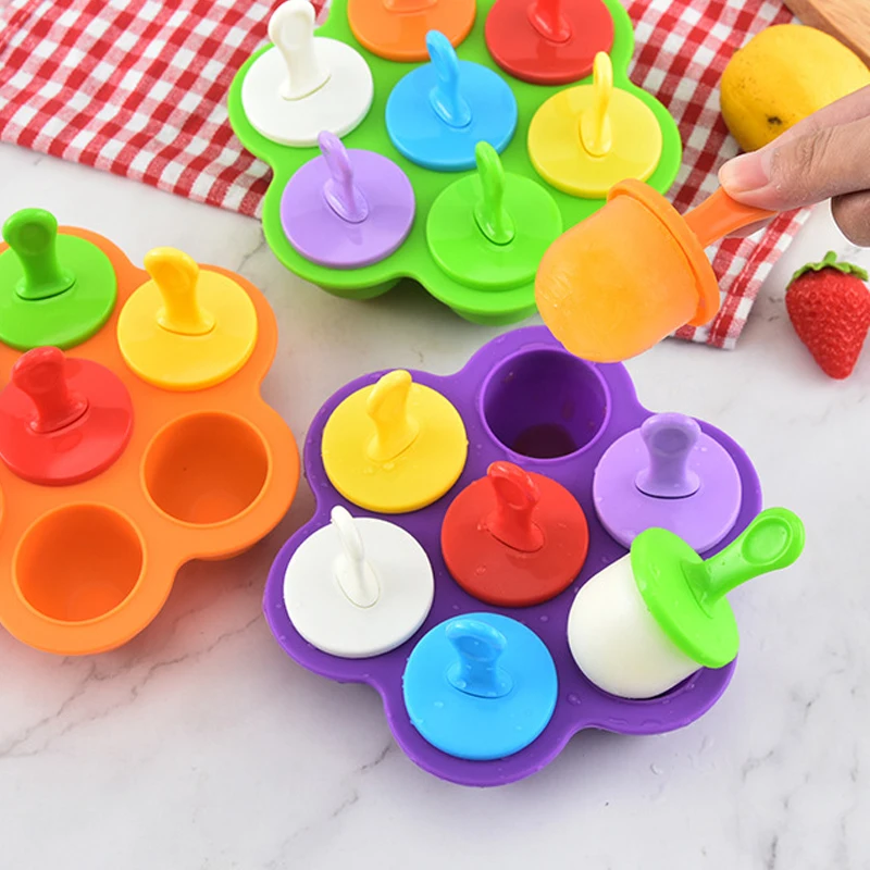 

7 Even Silicone Ice Cream Mould with Cover Home Diy Homemade Popsicle Mould Environmentally Friendly Kitchen Tools