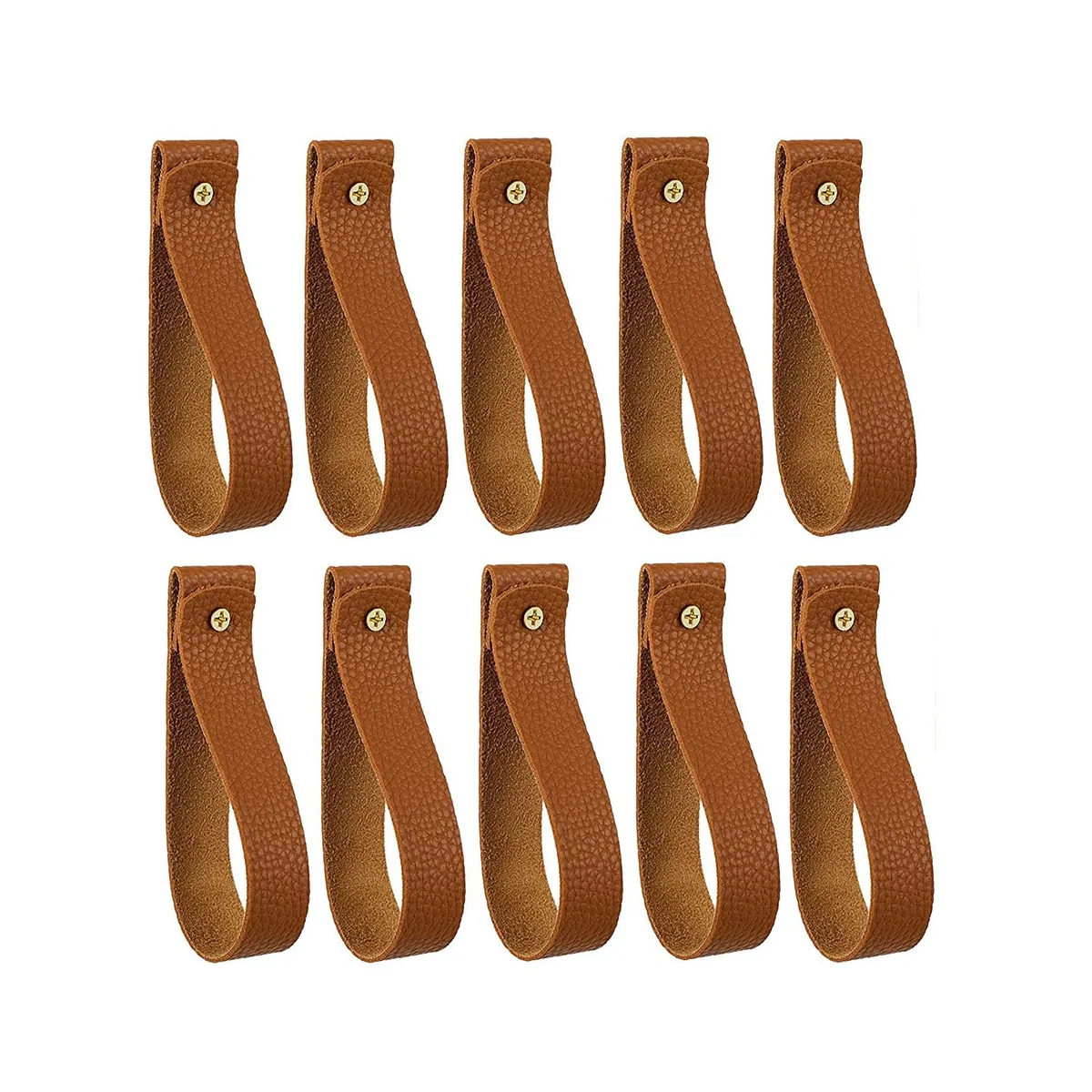 

10Pcs Wall Hooks,PU Leather Curtain Rod Holder, Leather Straps for Hanging Bracket DIY Home Storage Hook Wall Boho Brown