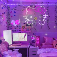 custom led cute hello kity japanese cat anime neon flex light sign home room wall decor kawaii anime bedroom decoration mural