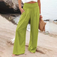 summer wide leg pants women vintage cotton linen palazzo long trousers casual elastic waist baggy high waist palazzo pants